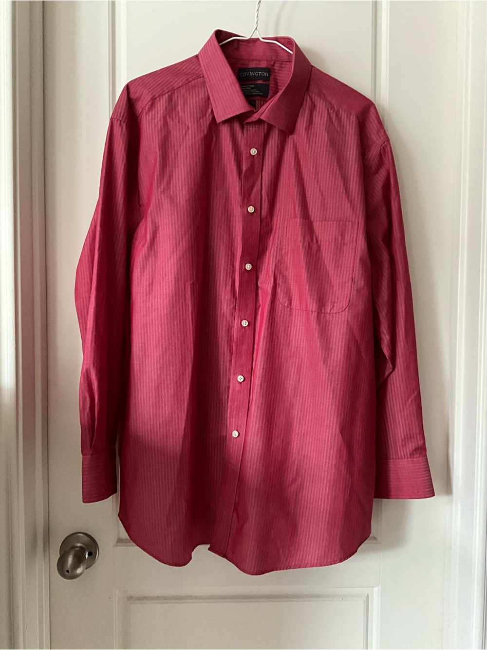 Covington Men's Burgundy Striped Long-Sleeve Pinstripe Dress Shirt